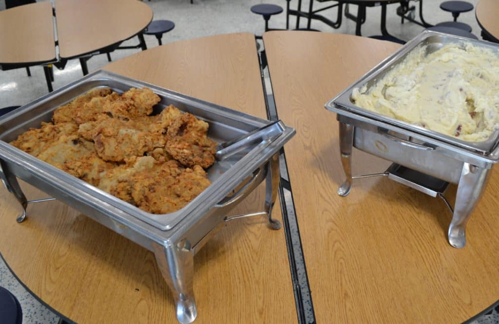 Muster trays of food